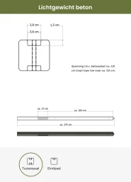Lichtgewicht betonpaal met diamantkop ongecoat 8.5x8.5x280 cm, tussenpaal, antraciet