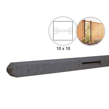 Betonpaal stampbeton 10x10x310 cm, antraciet tussenpaal t.b.v. recht scherm met 2 betonplaten